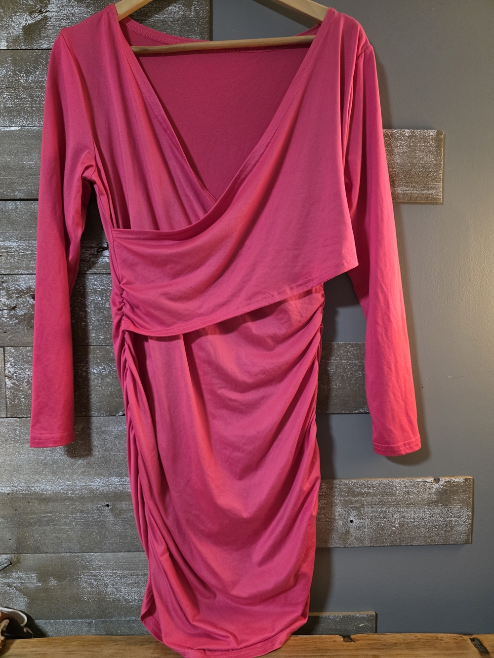 SHEIN Hot Pink Long-Sleeve Draped Mini Dress